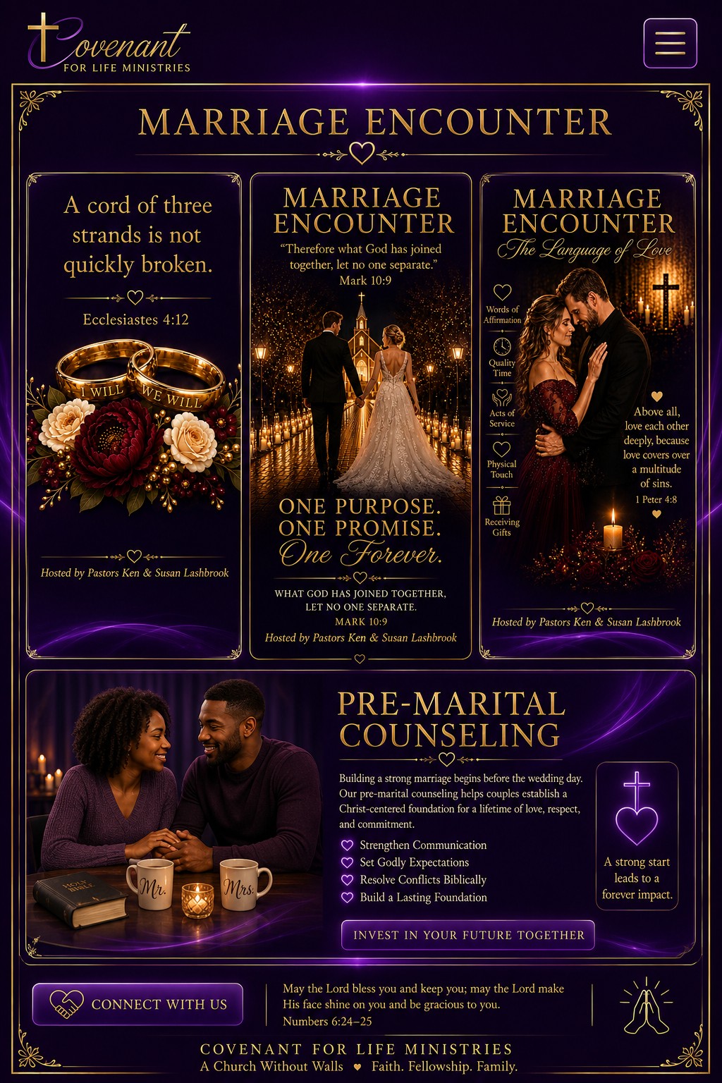 Marriage Encounter ministry page with three photo panels